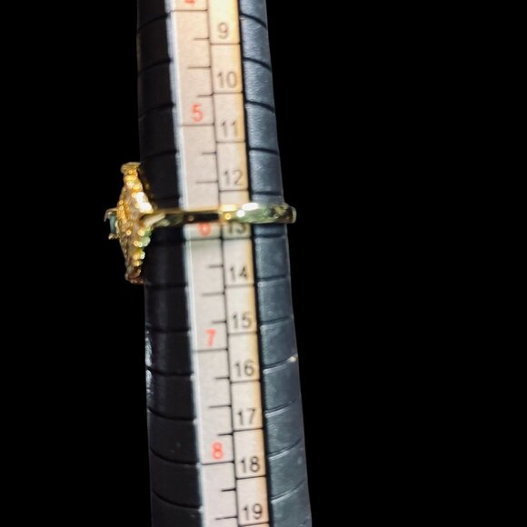 Gold Plated 925 Sterling Evil Eye Ring Turquoise Crystal Adjustable Boho Jewelry - Picture 3 of 5